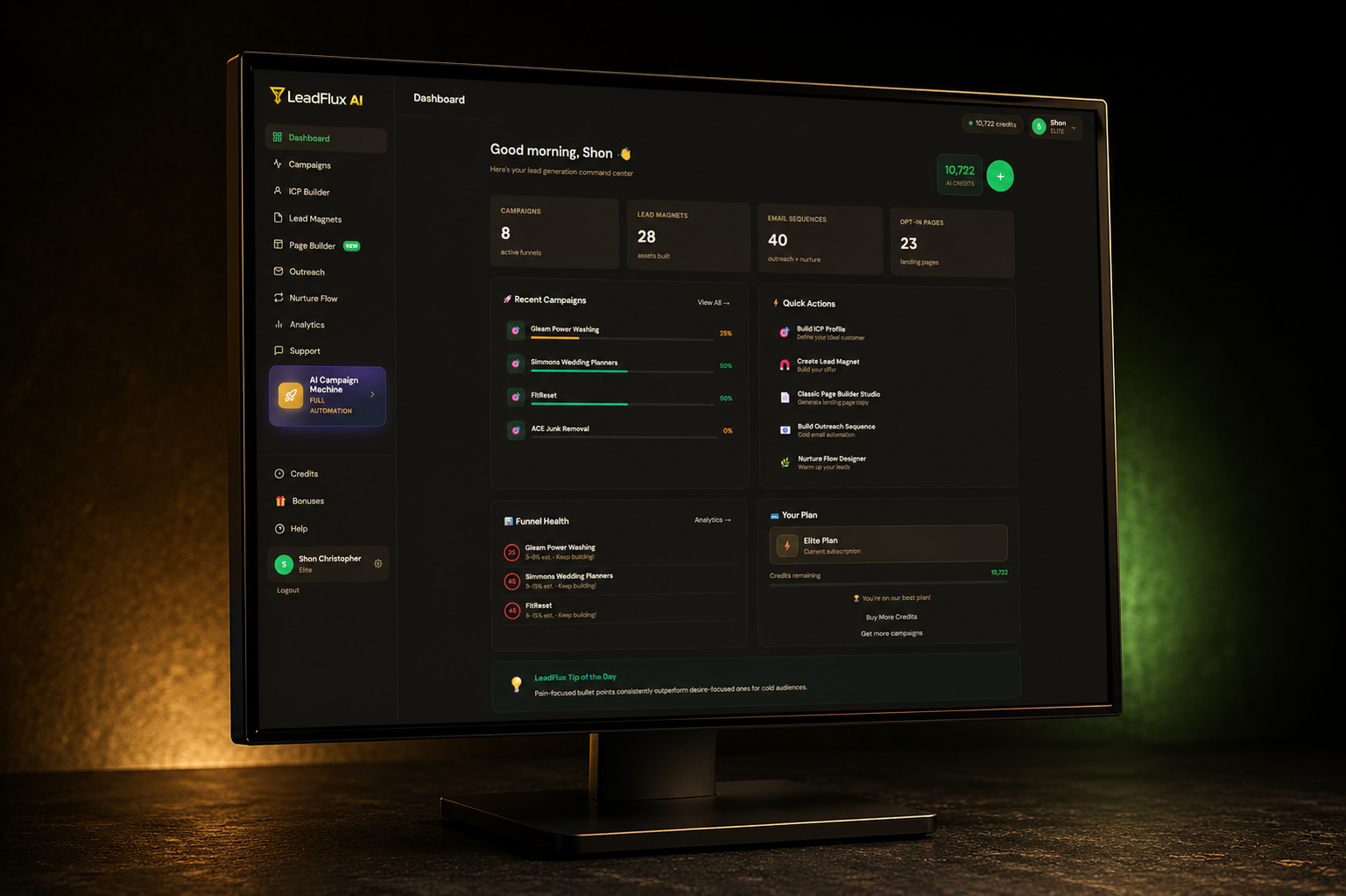 The LeadFlux AI campaign dashboard
